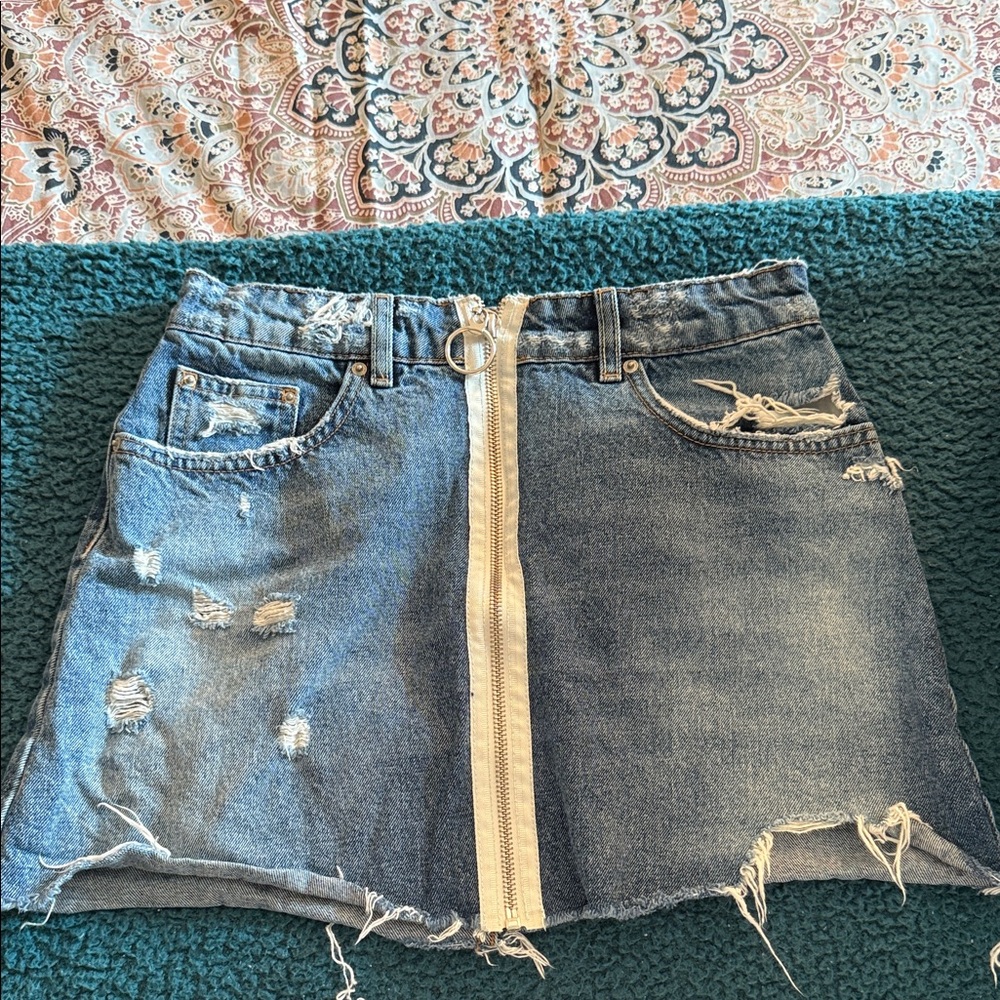 Zara Denim Distressed Skirt